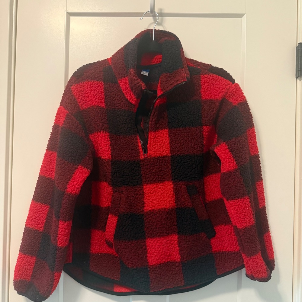 Old Navy Sherpa Pullover Buffalo‎ Plaid Cozy Quarter Zip Jacket Small